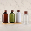 NEW 500ml PET Plastic Essential Oil Bottle Bamboo Wood Screw Lid Round Pure Dew Aromatherapy Liquid Bottle with Orifice Reducer