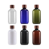NEW 500ml PET Plastic Essential Oil Bottle Bamboo Wood Screw Lid Round Pure Dew Aromatherapy Liquid Bottle with Orifice Reducer