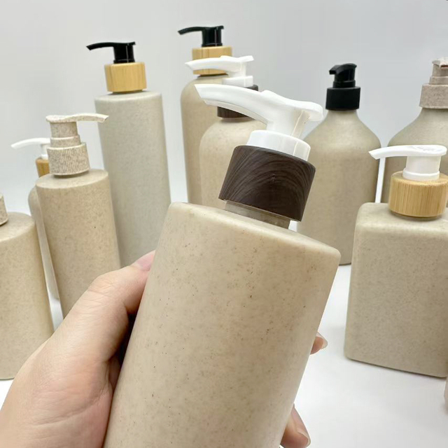 350ml 400ml durable biodegradable empty recyclable wheat straw skincare cosmetic packaging lotion plastic shampoo bottle