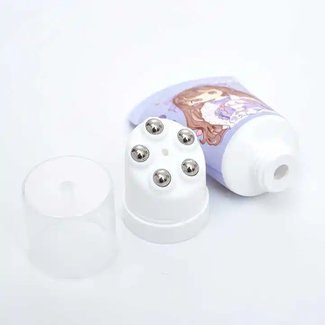Hand Cream Plastic Cosmetic Massage 50ml Plastic Soft Lotion Tube With 5 Metal Stainless Steel Roller Ball