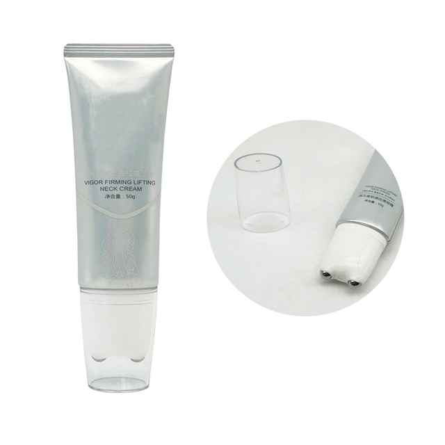 Cosmetic Packaging Body Lotion Tube Two Stainless Steel Roller Ball Massage Applicator Plastic Tube for Neck Cream