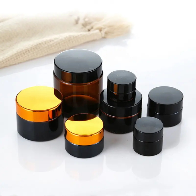 5g 10g Mini Small Amber Cosmetic Cream Jar 20g 30g 50g Empty Brown Glass Jars Glass Jar with Black Lid