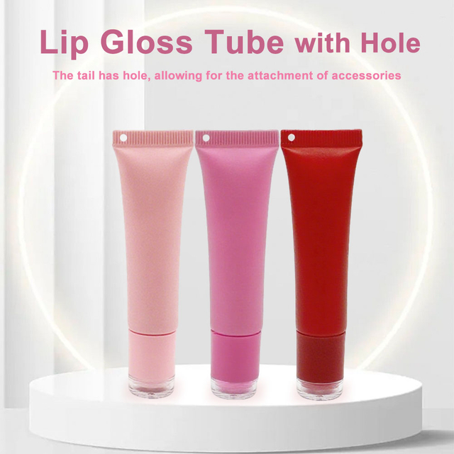 Wholesale Custom Lipstick Lip Essence Tube Plastic Lipgloss Squeeze Tubes with Hole for Bead Chain Pendant Keychain