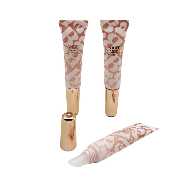 Custom Printed Hot Stamping Squeeze Lipgloss Tubes pink Electroplated Screw Cap Lip Balm Squeeze Tubes
