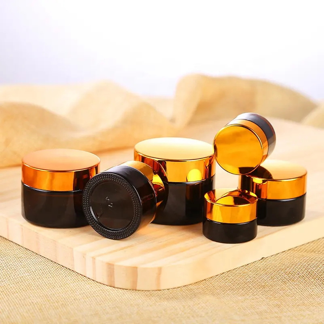 5g 10g Mini Small Amber Cosmetic Cream Jar 20g 30g 50g Empty Brown Glass Jars Glass Jar with Black Lid