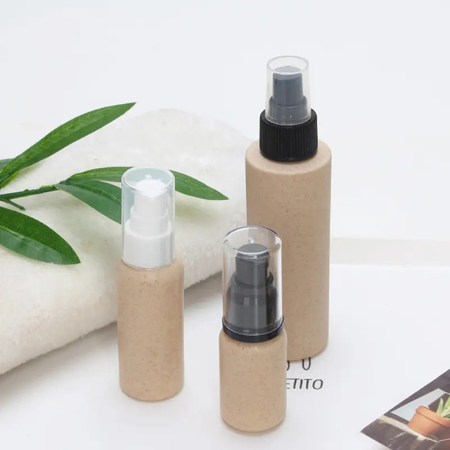 Eco-Friendly Lotion Cream Shampoo Bottle 30ml 50ml 100ml Wheat Straw Round Travel Squeeze Biodegradable Cosmetic Plastic Bottle