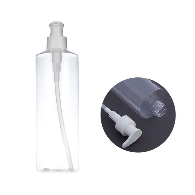 Transparent Flat Round Shoulder Shampoo and Conditioner Pump Bottle Cosmetic Plastic Pet Bottle With Pump