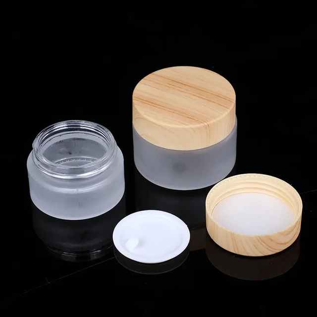Wholesale High Quality Empty 10ml 30ml 50ml 100ml Frosted Glass Cream Jar Cosmetic Skincare with Bamboo Lid