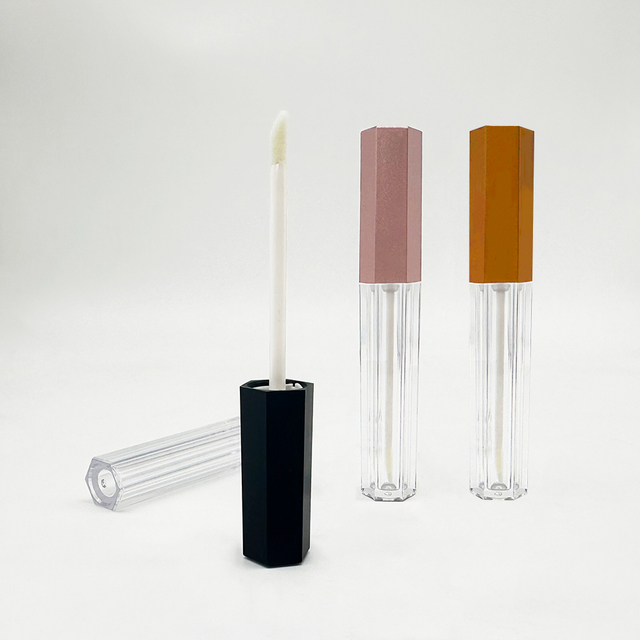 4ml Luxury Unique Empty ABS Plastic Exagon Shape Liquid Lipstick Cosmetic Packaging Lip Gloss Container Wand Tubes With Brush